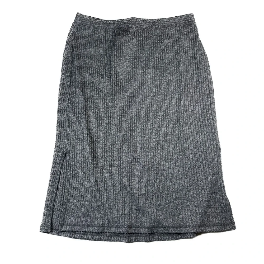 Banana Republic Ribbed Knit Midi Skirt Gray Career Casual Stretch‎ Women's M NWT